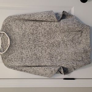 Lou & Grey Mock Neck Knit Poncho with front pocket, Gray Cream, Medium.